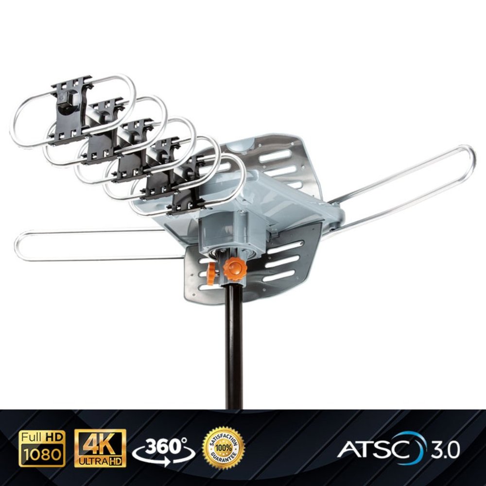 OTA Amplified HDTV Outdoor Antenna 360 Degree Rotation UHF/VHF/1080P Channels